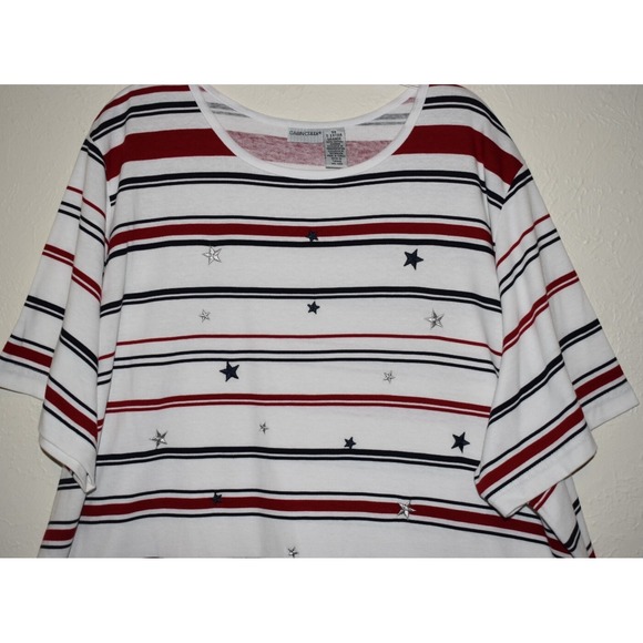 Cabin Creek 5X Short Slv Top  Stars Stripes Red White Blue 100% Cotton Pullover - Picture 7 of 16